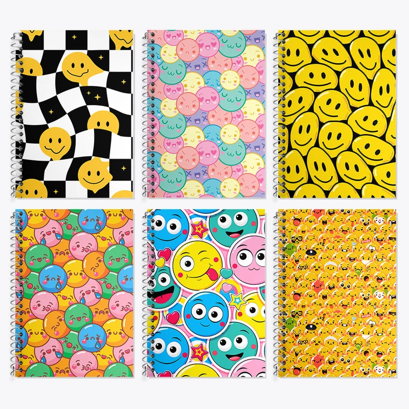دفتر زبان 50 برگ خندالو مدل دو خط طرح ایموجی کد 92 مجموعه 6 عددی