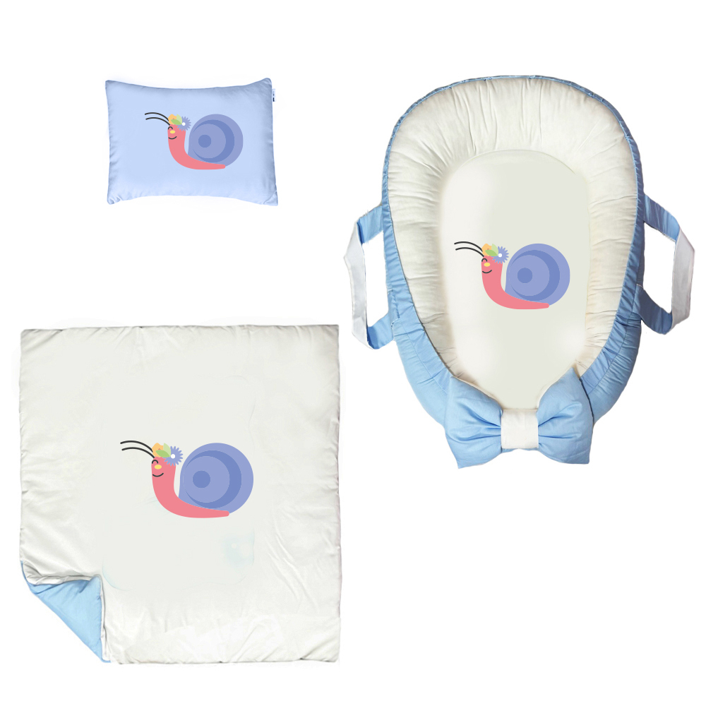 سرویس خواب سه تکه نوزاد مدل گارد محافظ دار طرح فانتزی حلزون کد 012