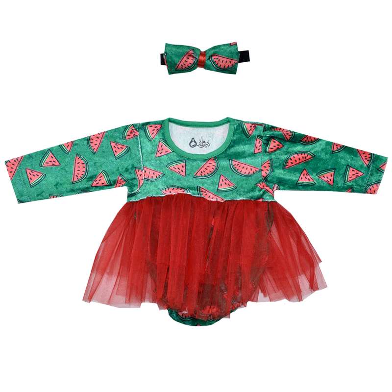 ست پیراهن و هدبند نوزادی نیروان مدل یلدا کد 805 -1