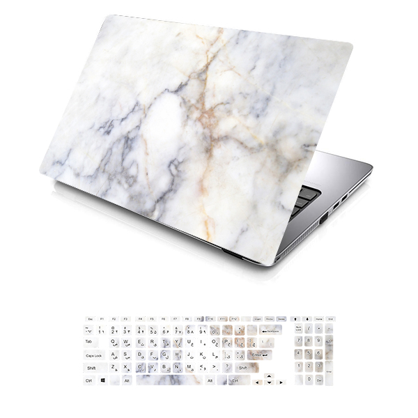 استیکر لپ تاپ توییجین و موییجین طرح Marble کد 10 مناسب برای لپ تاپ 13 اینچ به همراه برچسب حروف فارسی کیبورد