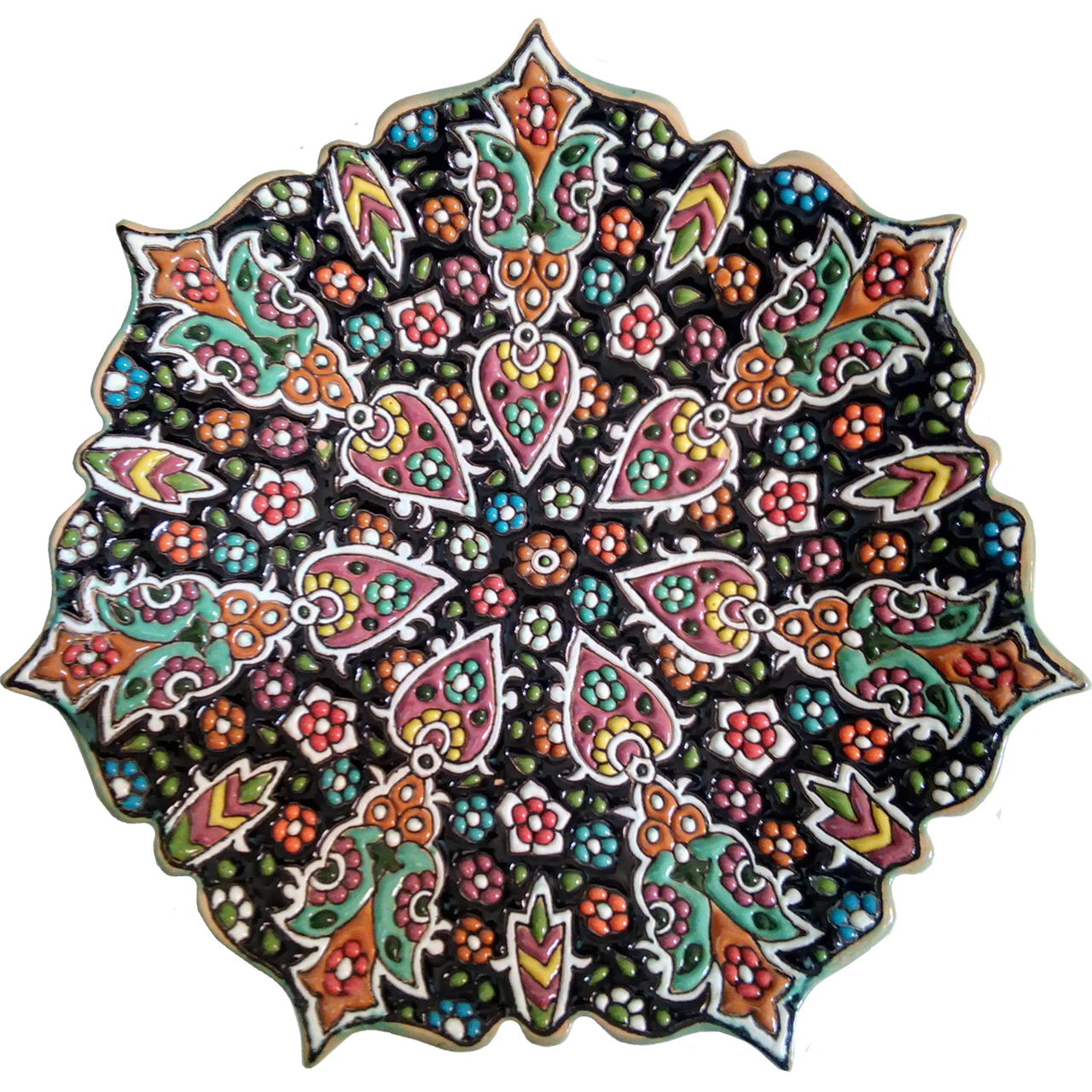بشقاب سفالی طرح میناکاری قطر 25 سانتی متر .کدp17