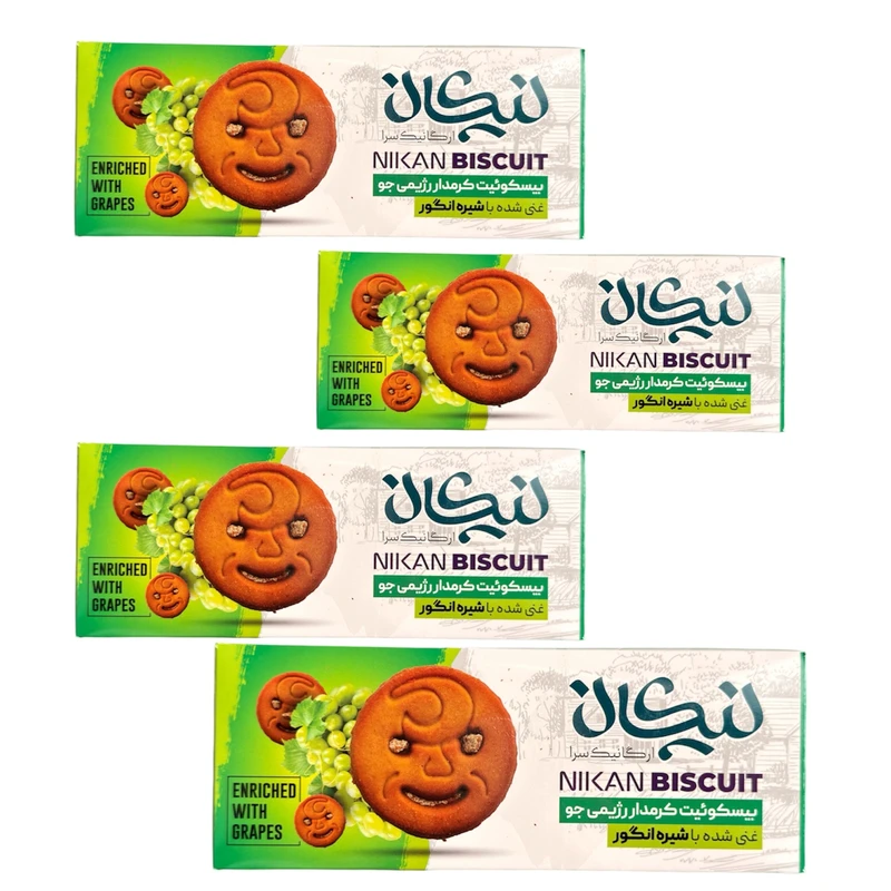 بیسکویت کرم دار رژیمی جو نیکان - 250 گرم بسته 4 عددی