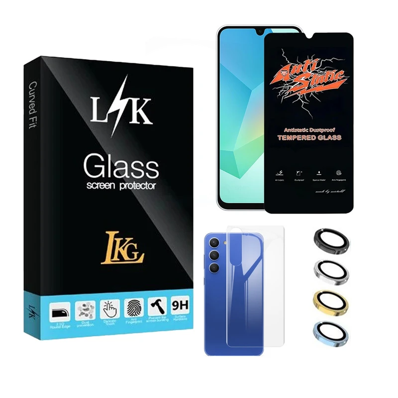 محافظ صفحه نمایش ال کا جی مدل انتی استاتیک مناسب برای گوشی موبایل سامسونگ Galaxy A16 5G به همراه محافظ پشت گوشی و محافظ لنز