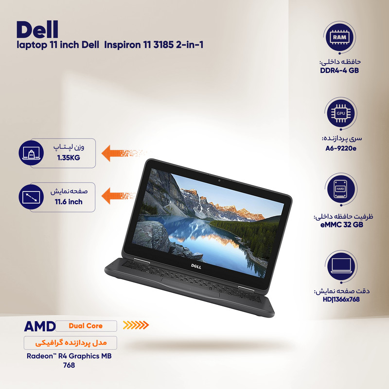 لپ تاپ 11 اینچی دل مدل Inspiron 11 3185 2-in-1 لپ تاپ 11 اینچی دل مدل Inspiron 11 3185 2-in-1