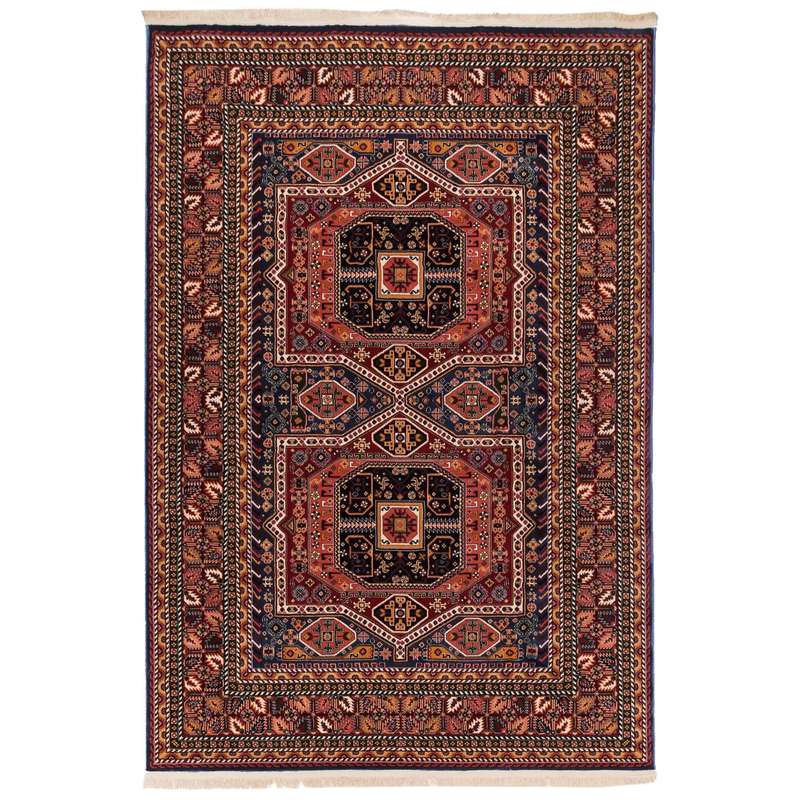 گبه ماشینی دنیای فرش کد 518B زمینه آبی کاربنی