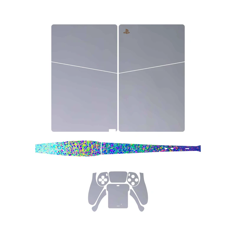 برچسب کنسول و دسته بازی PS5 Slim Digital Edition ماهوت مدل Matte Silver_Holographic