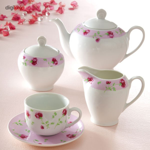 سرویس چینی 17 پارچه چای خوری چینی زرین ایران سری ایتالیا اف مدل پینک رز درجه عالی
