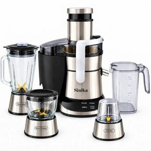 آبمیوه‌گیری چهارکاره سینیکا مدل SN-5300 با موتور ۱۰۰۰ وات، بدنه استیل ضدزنگ، مخلوط‌کن، خردکن و آسیاب