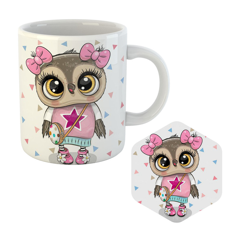 ماگ مدل جغد کارتونی کد MU-42 به همراه زیر لیوانی