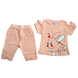 ست تی شرت و شلوارک دخترانه مدل چاکدار خرگوشی گلبهی