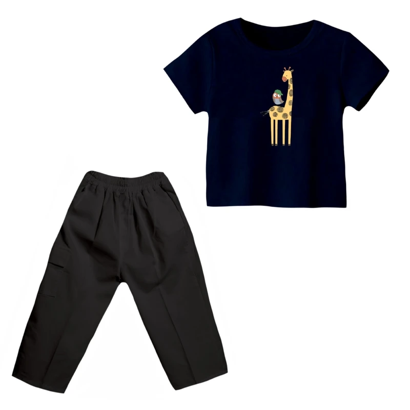 ست تی شرت و شلوارک پسرانه مدل زرافه کد 7