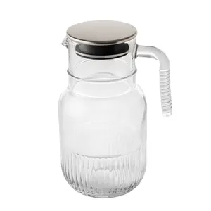 بطری لیمون مدل شیشه ای شیاردار درب استیل کد H2357