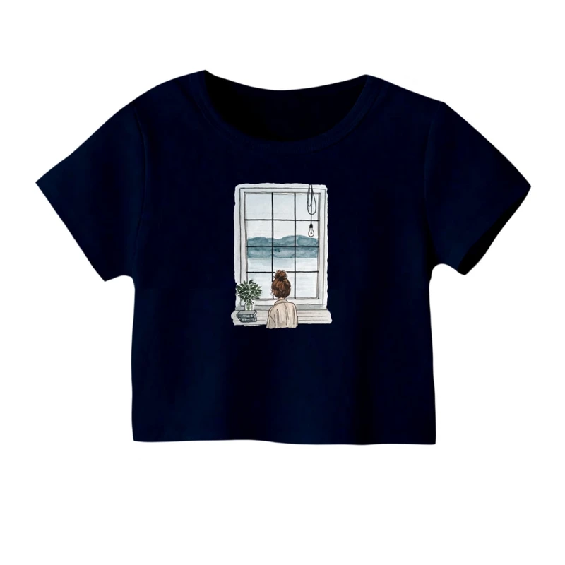 کراپ‌ تی‌شرت آستین کوتاه زنانه مدل پنجره