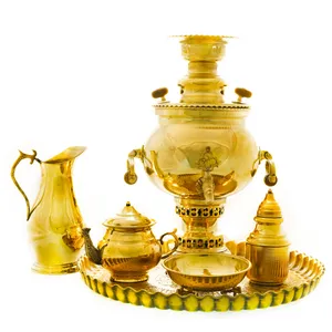 سرویس سماور ذغالی 6 پارچه برنجی مدل توپی کد 4393