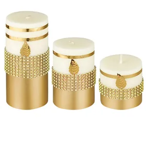 شمع دست ساز مدل استوانه ای نگین دار مجموعه سه عددی