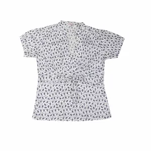 بلوز آستین کوتاه یقه ایستاده زنانه مدل گلهای بهاری