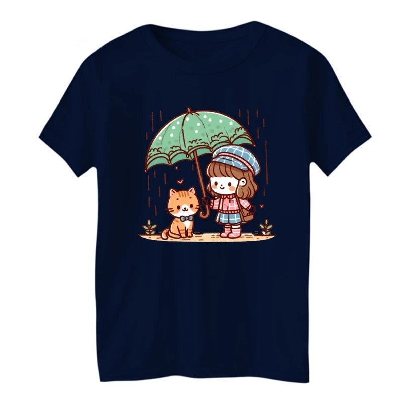 تی شرت آستین کوتاه بچگانه مدل دخترک و چتر