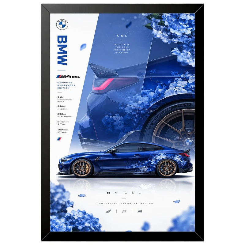 تابلو بکلیت طرح ماشین و خودرو بی ام و BMW M4 CSL مدل B-az1031 فریم مشکی