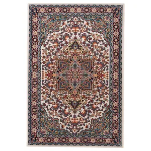 گلیم ماشینی یک و نیم متری دنیای فرش طرح هریس کد 421 زمینه کرم