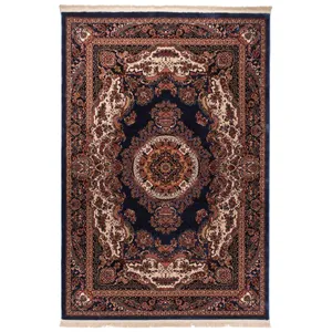 گبه ماشینی دنیای فرش کد 545B زمینه آبی کاربنی
