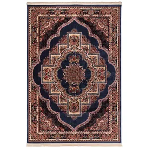 گبه ماشینی دنیای فرش کد 546B زمینه آبی کاربنی
