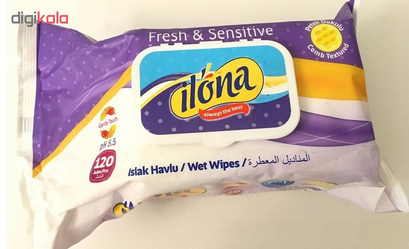 دستمال مرطوب پاک کننده آرایش ایلونا مدل Fresh & Sensitive بسته 120 برگی رنگ بنفش
