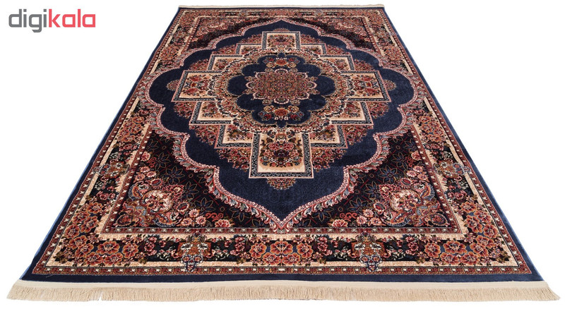 گبه ماشینی دنیای فرش کد 546B زمینه آبی کاربنی