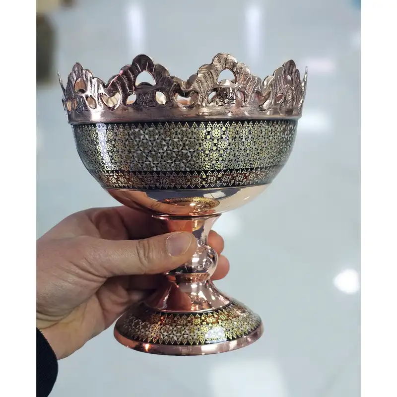 آجیل خوری خاتم کاری مسی مدل شاهکار کد ag 102