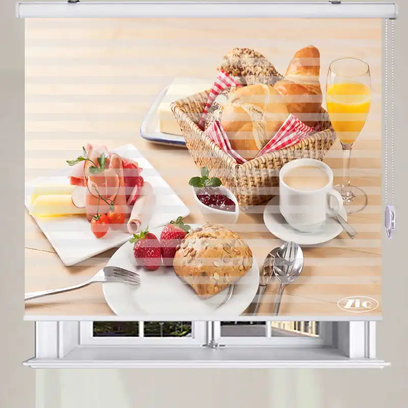 پرده زبرا زیو طرح صبحانه کد B10 سایز 100x280 سانتی متر