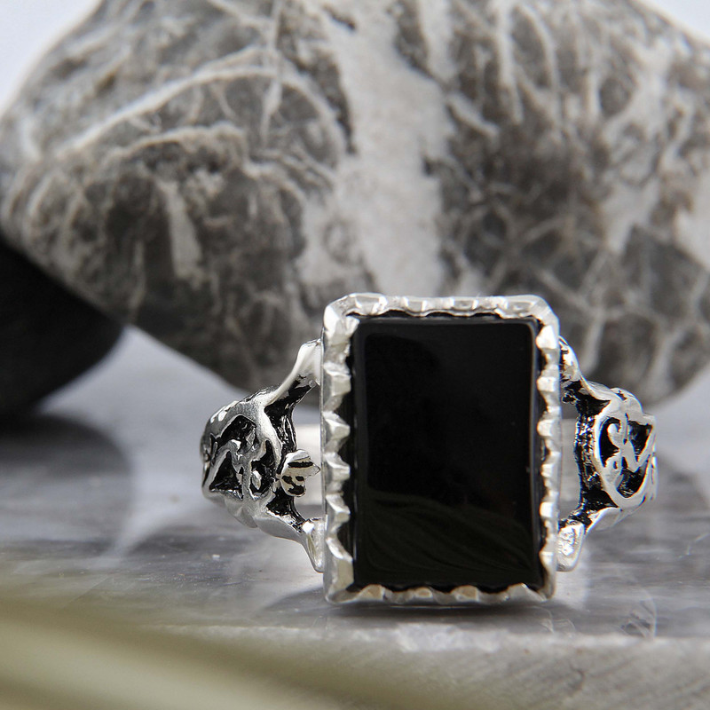 انگشتر نقره مردانه بازرگانی میلادی مدل رکاب سیلندری عقیق سیاه کد AM_4134