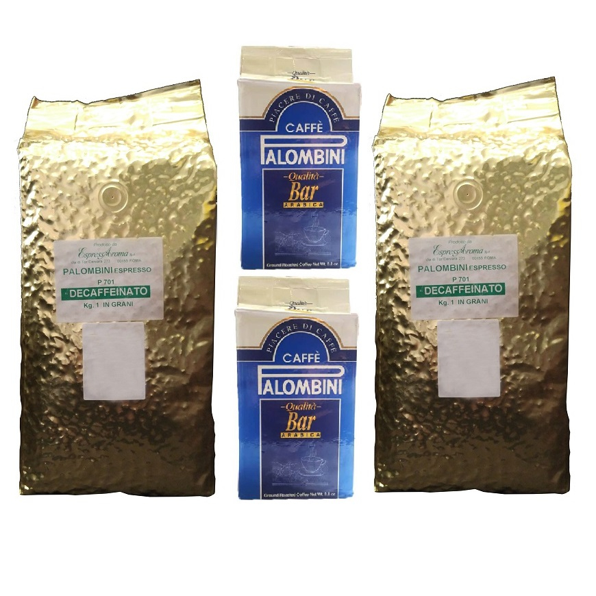 دانه قهوه پالومبینی مدل DECAFFEINATO مجموعه دو عددی به همراه پودر قهوه مدل Arabica