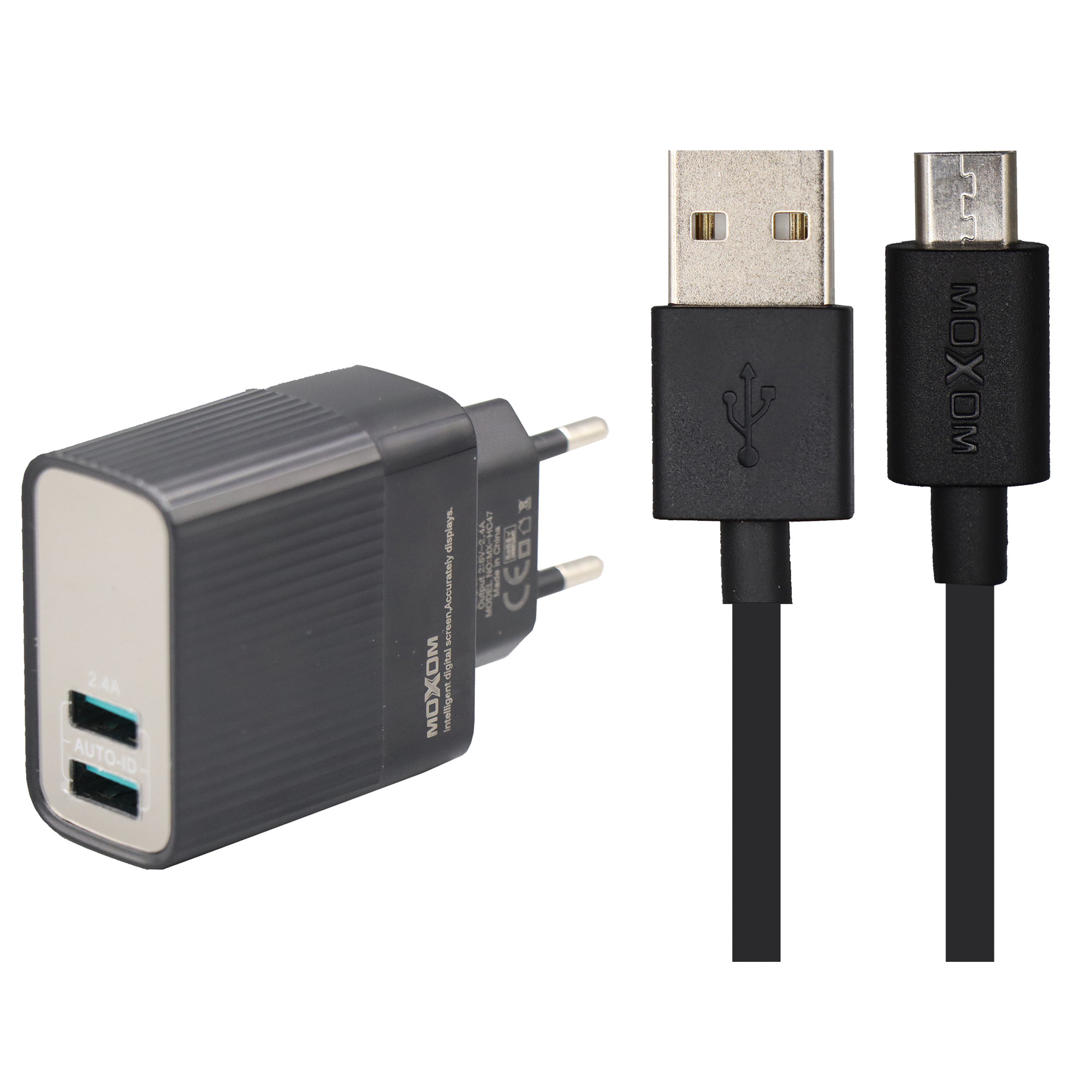 شارژر دیواری موکسوم مدل MX-HC46 به همراه کابل تبدیل microUSB