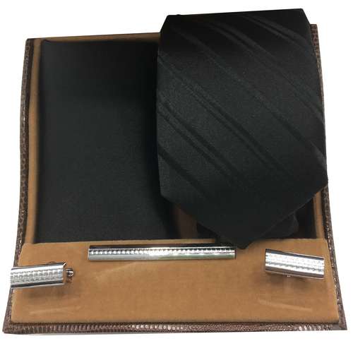 ست کروات هکس ایران مدل AF-FUL SET-BLK KJR مجموعه 4 عددی