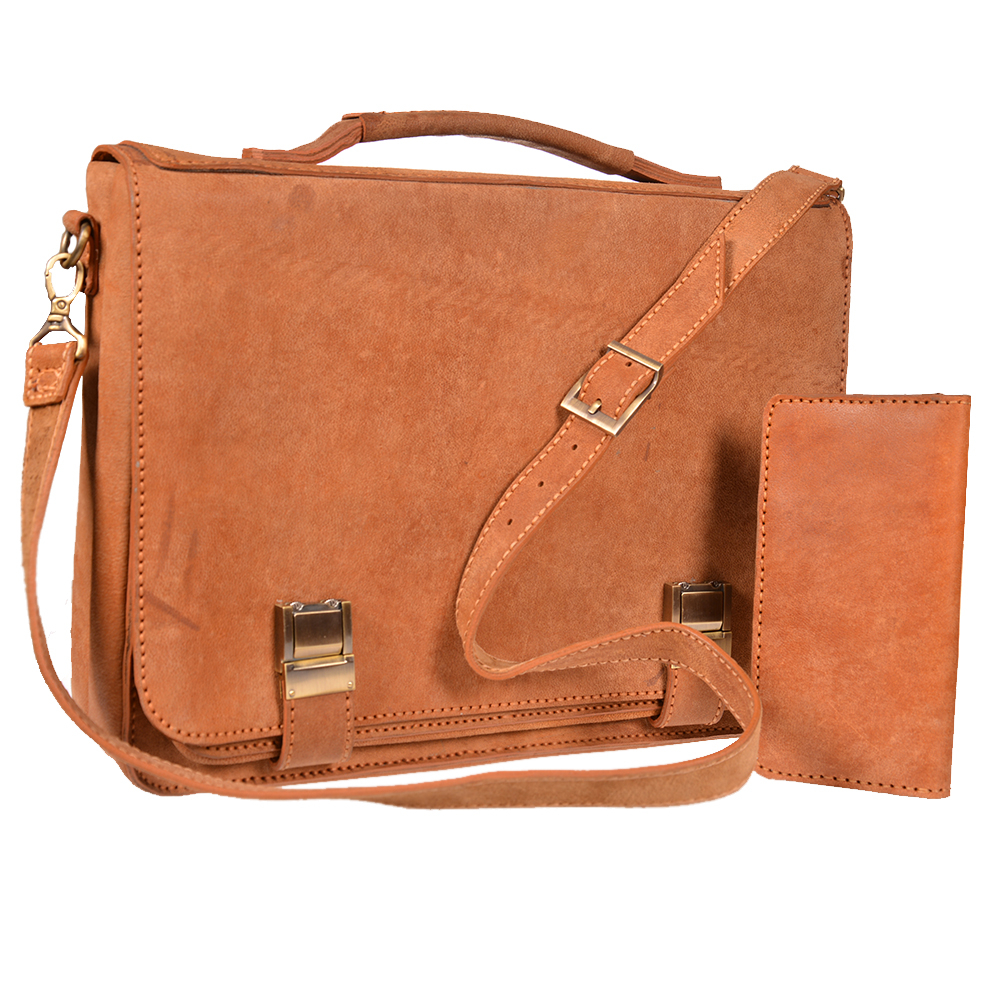 کیف اداری مدل Leather 7034 به همراه کیف پول