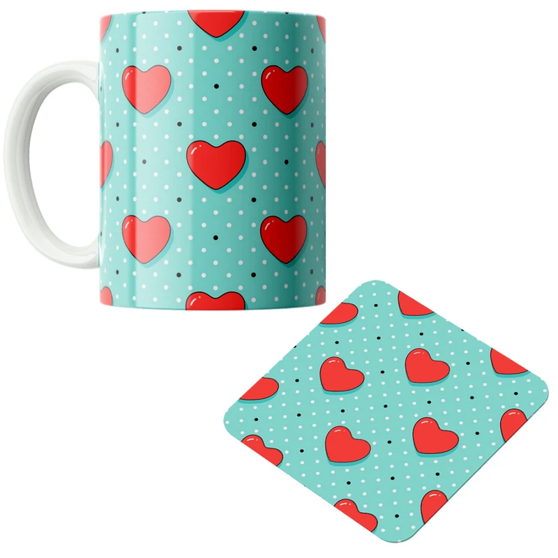 ماگ مدل قلبی کد DKC552 به همراه زیر لیوانی