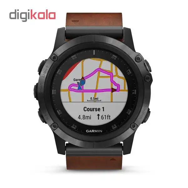 ساعت مچی هوشمند گارمین مدل Fenix 5x Plus Brown Leather Band به همراه بند سیلیکونی