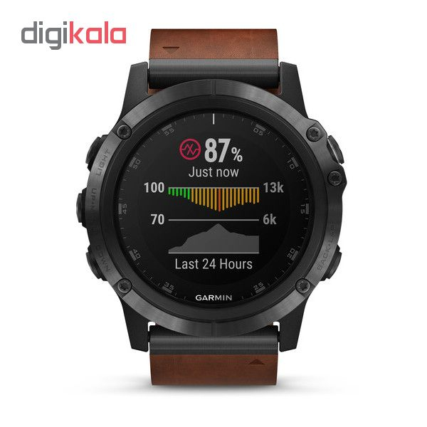 ساعت مچی هوشمند گارمین مدل Fenix 5x Plus Brown Leather Band به همراه بند سیلیکونی