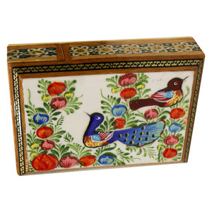 جا کارتی خاتم کاری مدل کشویی خاتم و نقاشی طرح گل و مرغ برجسته کد 10p7