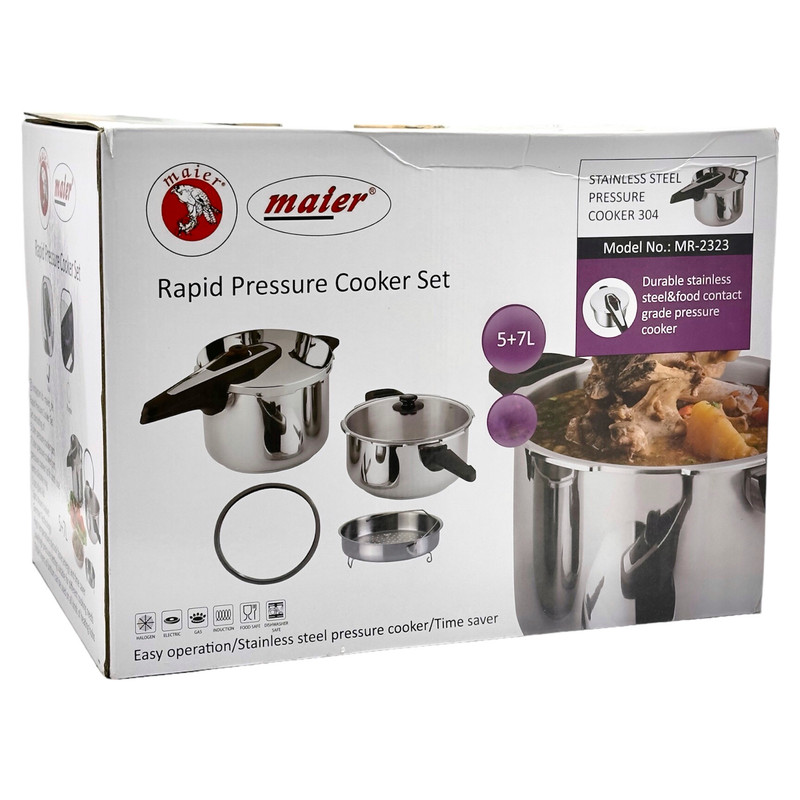 خرید و قیمت زودپز دوقلو مایر مدل MR-2323 گنجایش 7 و 5 لیتر