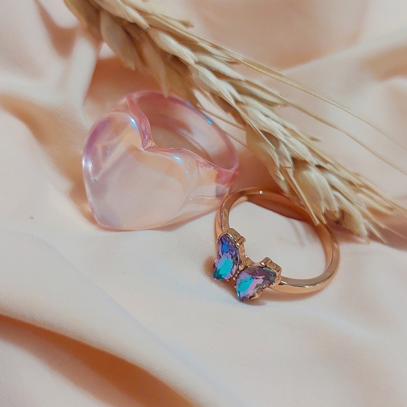 انگشتر زنانه مدل پروانه و قلبی مجموعه 2 عددی