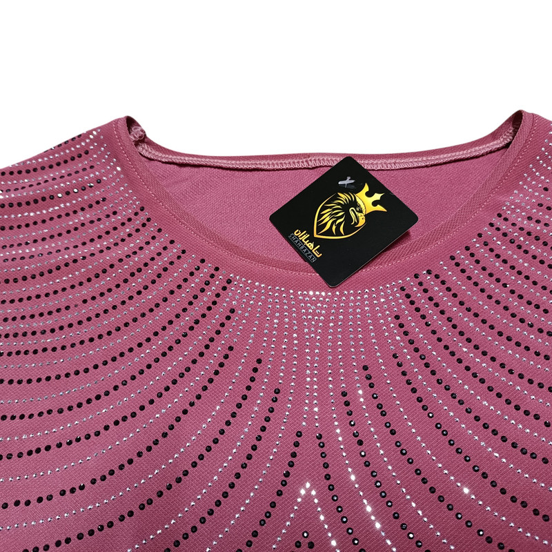 بلوز  آستین سه ربع زنانه مدل آستین حریر نگین دار رنگ کالباسی تیره