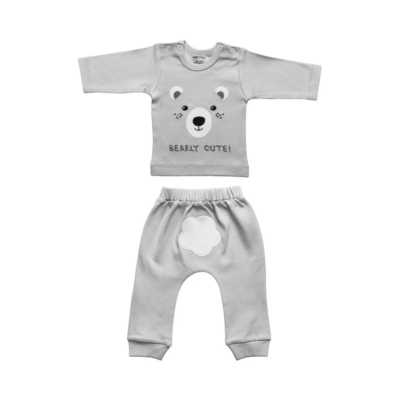 ست تی‌شرت آستین بلند  و شلوار راحتی نوزادی آمورا مدل Teddy Bear