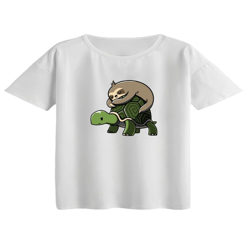 کراپ تی‌شرت آستین کوتاه زنانه مدل لاکپشت و تنبل