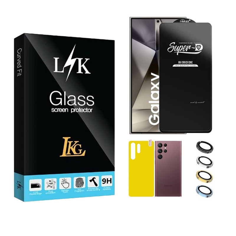 محافظ صفحه نمایش ال کا جی مدل Super D مناسب برای گوشی موبایل سامسونگ Galaxy S24 Ultra 5G به همراه محافظ پشت گوشی و محافظ لنز