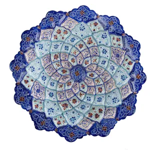 بشقاب مسی میناکاری شده اثر سلطانی طرح 16 قطر 25 سانتی متر