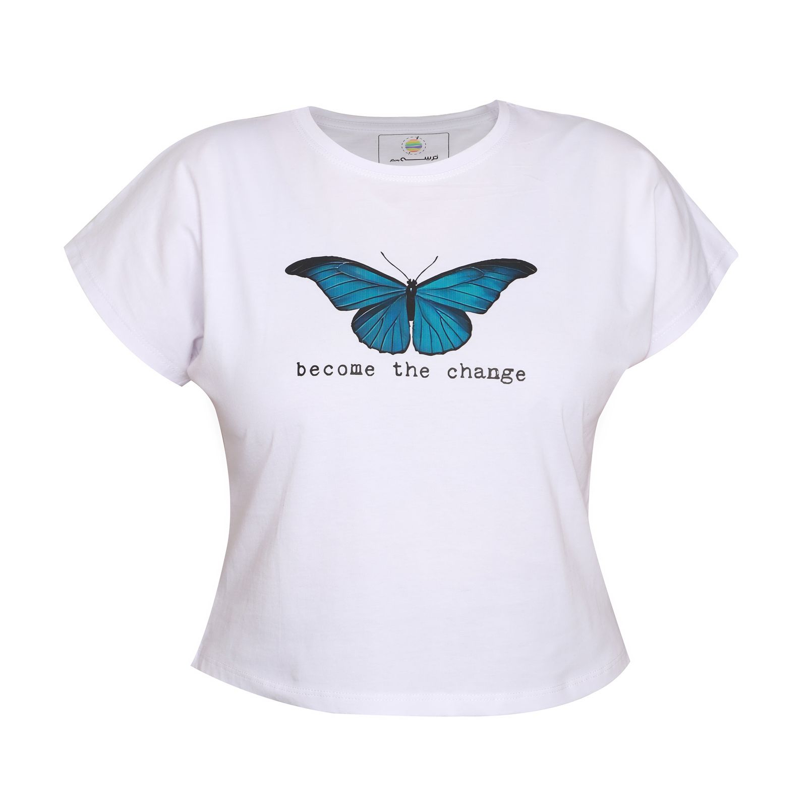 کراپ تی شرت آستین کوتاه زنانه ترسه به نگار طرح پروانه کد 143 -  - 1