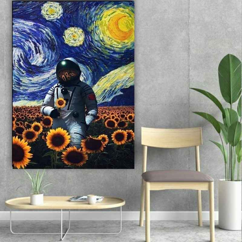 پوستر پارچه ای طرح مدرن فضانورد ونگوگ کد PP1433
