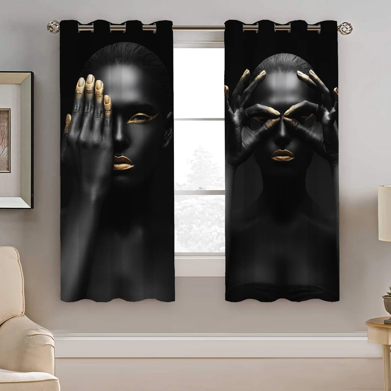 پرده نیروانا طرح چهره رخ با پوست مشکی مدل هازان کد 8503 سایز 140×200 سانتی متر