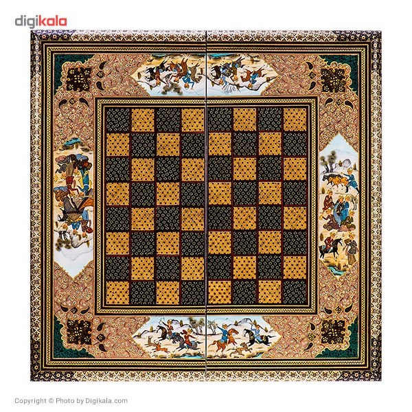 صفحه شطرنج خاتم اثر کروبی مدل لبه گرد طرح شکار طول 50 سانتی متر