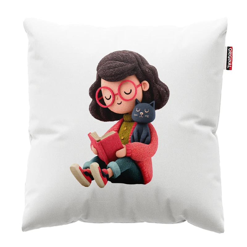 کوسن پاد آفرین مدل دخترانه طرح گربه کیوت فانتزی کد PK401880 سایز 40*40 سانتی متر